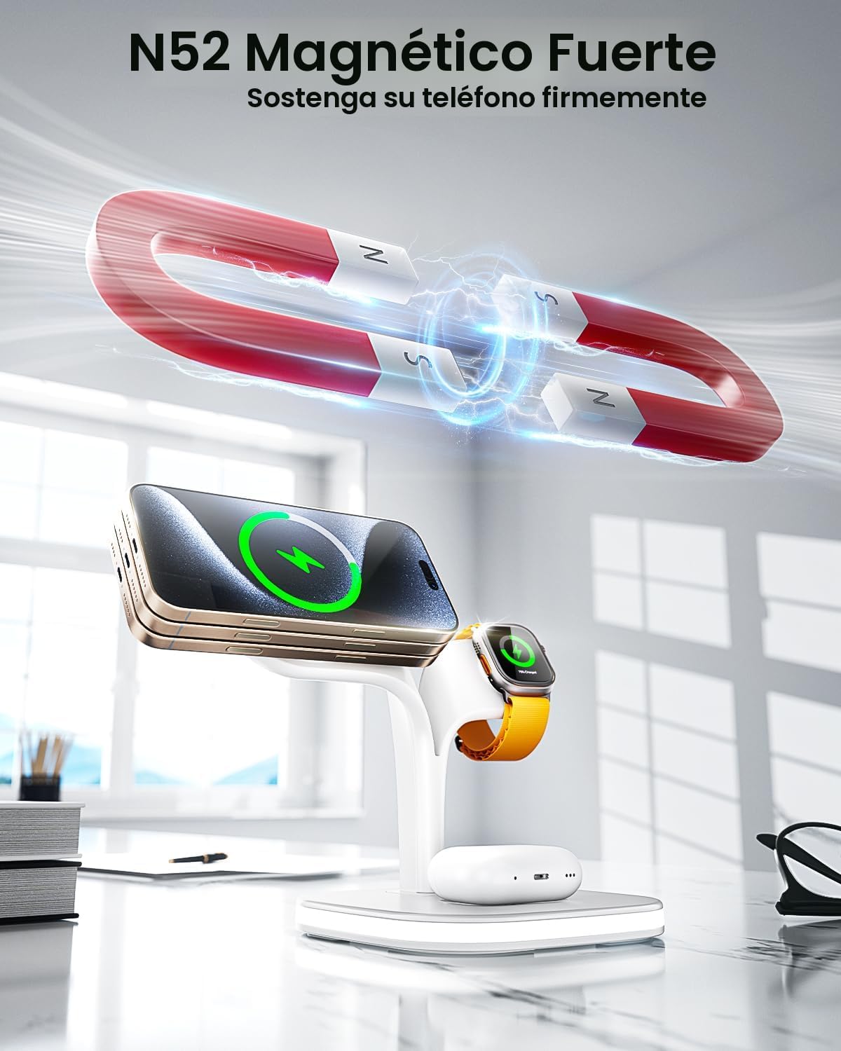 Estación de Carga 3 en 1 con luz LED – Soporte magnético para Apple